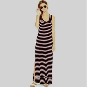 J. Crew Side Slit Tank Maxi Dress Black White Striped Size XXS